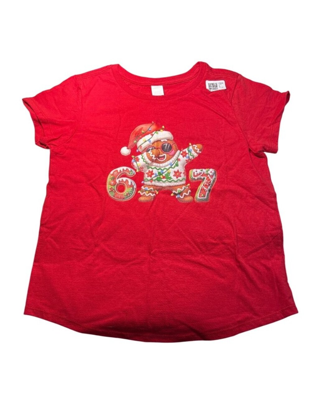 Gingerbread Holiday Shirt 6 - 7 Graphic Girls Small Red 100% Cotton